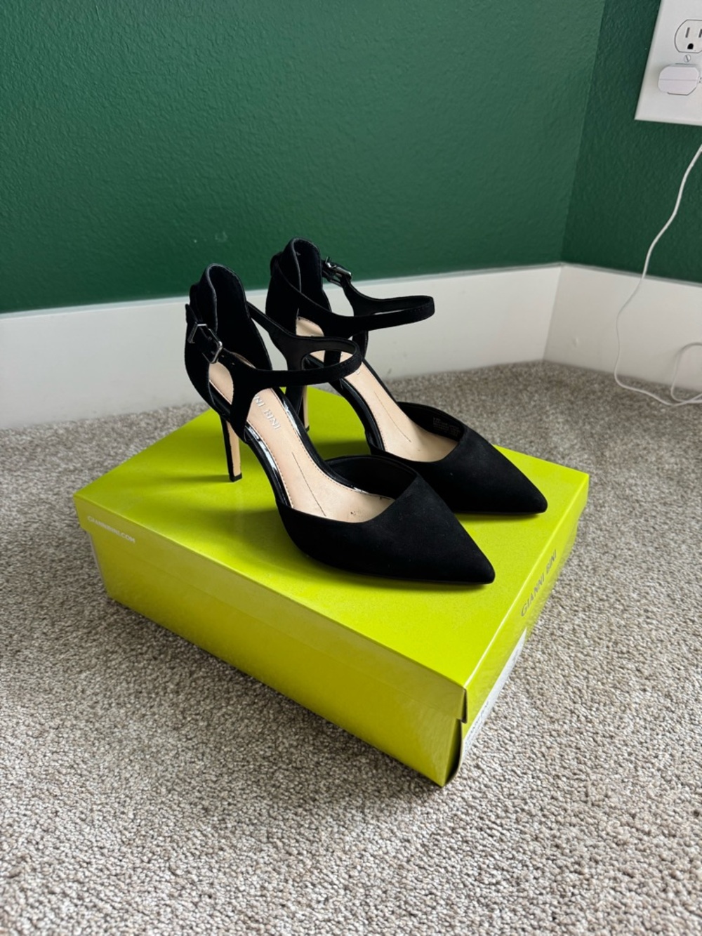 Gianni Bini Black Pointed-Toe Ankle-Strap Heels